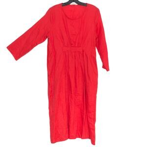 Buykud Dress Linen Midi Minimalist Coastal Cottage Quiet Luxury Boho Red Medium